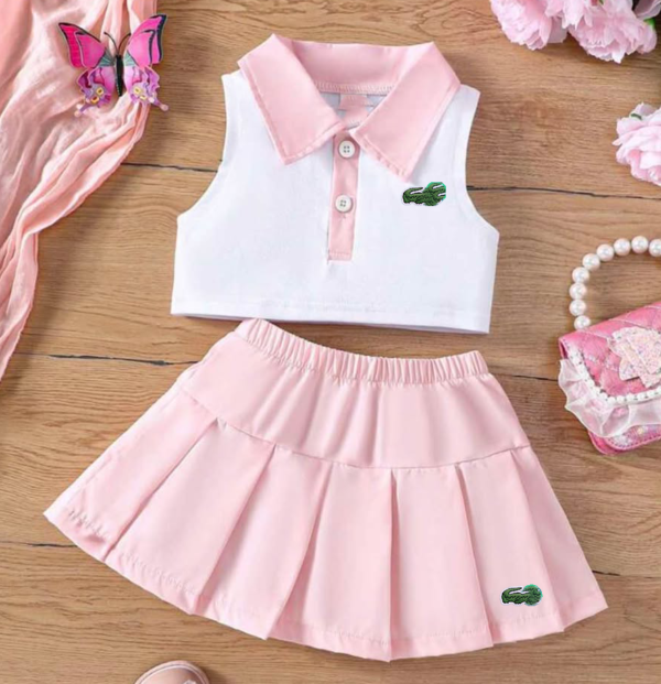 ensemble polo jupe rose croco