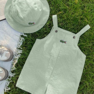 2 pièces/Set Short à bretelles rayé et chapeau de seau pour bébé